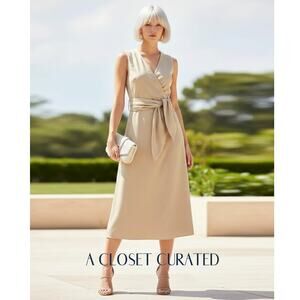 Julia Allert Vegan Leather Belted Midi Dress Medium Tan NEW